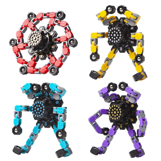 Transformable Fidget Spinners 4 Pcs for Kids and Adults Stress Relief Sensory Toys for Boys and Girls Fingertip Gyros for ADHD Autism for Kids Valentines Day Gifts (Fidget Toys 4pc)